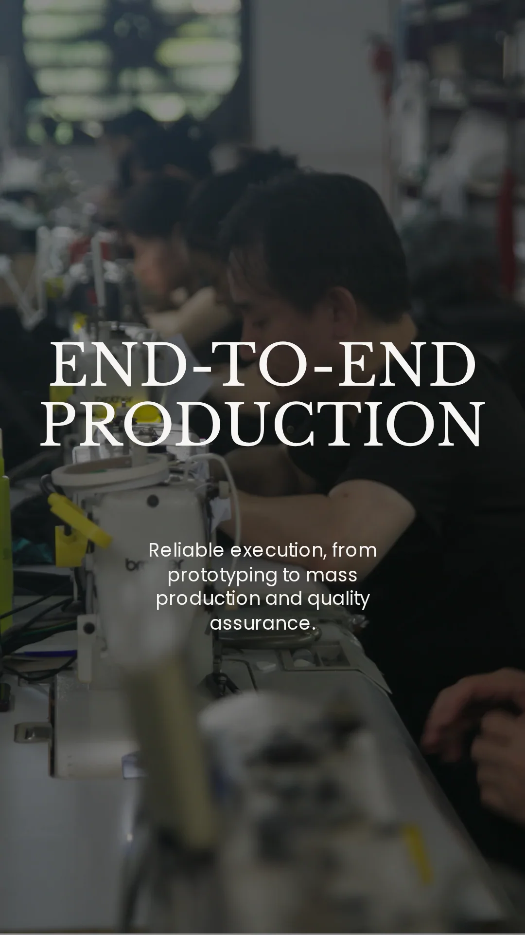 End-to-end production poster showing garment sewing